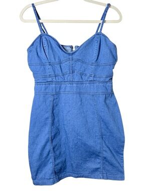 Windsor Blue Denim Mini Dress with Spaghetti Straps
